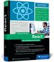 Text: "SPA, Props, Component, Hooks, SSR, TypeScript, Flow, PWA". 
Buchcover: Ein Mann am Computer, React-Logo, modernes Design., Buch