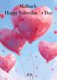 Malbuch. Happy Valentines Day. Illustration mit großen rosafarbenen Herzluftballons vor blauem Himmel., Buch