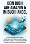 „Dein Buch auf Amazon & im Buchhandel.” Illustration eines Buches auf einem Tablet, Symbole für KI und Selfpublishing., Buch