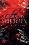 „Robin Theis, Afterlife Crisis, PARADIES IN SCHERBEN.“ Rote Wolken mit weißen, floralen Verzierungen., Buch