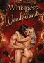 „Anna Dawn: Whispers of Wonderland“. Illustration eines Paares in enger Umarmung, umgeben von Rosen und goldenen Verzierungen., Buch