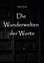 "Die Wunderwelten der Worte" von Fabio Koch, vor einem dunklen Bücherregal mit abgestellten Büchern., Buch