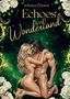 „Anna Dawn, Echoes of Wonderland“. Illustration: Ein nacktes Paar umarmt sich innig, umgeben von Blumen und grünem Hintergrund., Buch