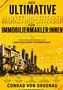 „Der ultimative Marketing-Leitfaden für Immobilienmakler:innen“ – gelber Hintergrund, futuristische Stadtszene., Buch