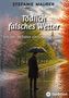 "Tödlich falsches Wetter. Ein Jahr im Leben eines Auftragskillers." Ein Mann mit schwarzem Mantel und Regenschirm im Regen., Buch