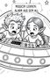 Text: „MISSION LERNEN: ALARM AUS DEM ALL.“ Zwei Comicfiguren mit spitzen Ohren steuern ein UFO., Buch