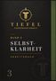 „Band 3: Selbstklarheit, Arbeitsbuch“. Oben ein Logo mit einem stilisierten „T“ in einem Kreis. Dunkler Hintergrund., Buch