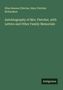 Titel: "Autobiography of Mrs. Fletcher, with Letters and Other Family Memorials." Autoren: Eliza Dawson Fletcher, Mary Fletcher Richardson. Unten rechts steht "Antigonos". Hintergrund: dunkelgrün., Buch