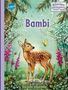 Text: „Bambi“, „Klassiker einfach lesen“, „Felix Salten · Stefanie Dahle“. Illustration: Ein Rehkitz im bunten Wald., Buch