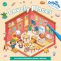 "Lovely Places", "Cozy Time Sticker", "Arena". Tiere in einem Café, Kuchen und Getränke, bunte Möbel, fröhliche Atmosphäre., Diverse