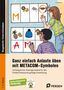 Ganz einfach Anlaute üben mit METACOM-Symbolen. Kinder an einer Tafel, Symbole und Buchstaben zuordnend., Buch