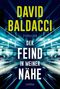 "DAVID BALDACCI", "DER FEIND IN MEINER NÄHE", "THRILLER", "lübbe". Dynamische Stadtlichter in Blau., Buch