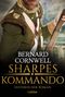 „Bernard Cornwell Sharpes Kommando Historischer Roman Lübbe“. Ein Soldat in grüner Uniform hält ein Gewehr., Buch