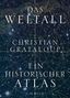 Text: DAS WELTALL, CHRISTIAN GRATALOUP, EIN HISTORISCHER ATLAS

Illustration: Sternenkarte mit goldenen Linien und Sternen., Buch
