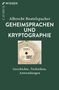 „GEHEIMSPRACHEN UND KRYPTOGRAPHIE“, darunter ein scheibenförmiges Gerät, zeigt Nummern und Buchstaben.
