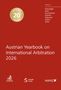 20th anniversary edition in einem goldenen Siegel. "Austrian Yearbook on International Arbitration 2026", rote Hintergrundfarbe., Buch