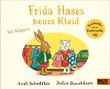 "Frida Hases neues Kleid" und "Mit Klappen". Ein Hase und eine Katze betrachten bunte Kleider., Buch