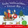 "Frohe Weihnachten, kleiner Bär" steht oben. Eine Illustration zeigt den Weihnachtsmann auf einem Rentierschlitten., Buch