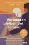 "Verbunden bleiben bei Demenz", ein älteres Paar, das sich umarmt, mit sanften Farben und einem orangefarbenen Kreis., Buch