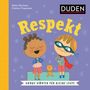 Text: "Respekt. Große Wörter für kleine Leute." Zwei Kinder mit geschlossenen Augen und Bären, einer trägt eine Augenmaske.