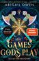 Oben: "Die Spiele: tödlich. Der Einsatz: ihr Leben ... und ihr Herz." Titel: "The Games Gods Play". Unten: "Schattenverführt". 

Große Äxte kreuzen sich vor einem mystischen Hintergrund. Links: "#BookTok Bestseller". Rechts: "SPIEGEL Bestseller".