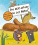 „Die Müllabfuhr in der Natur“, „Alles über Mistkäfer und Co.“ Ein Geier, Wolf und Mistkäfer umgeben ein Kotsymbol.