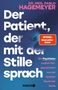 "Der Patient, der mit der Stille sprach" von Dr. med. Pablo Hagemeyer. Illustration: Mensch sitzt nachdenklich., Buch