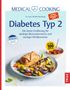 „Diabetes Typ 2“; über 100 Rezepte; Essensfoto mit Fleischrolle, Gemüse und Dip; Logo: Herz und EKG-Linie., Buch