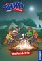 "Wolfnächte", "TKKG Junior". Eine Illustration zeigt Kinder um ein Lagerfeuer beim Zelten mit einem Hund und Vollmond., Buch
