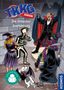TTKKG Junior, Die Dracula-Entführung. Vier Kinder in Kostümen und ein Hund begegnen Dracula auf einem Sockel.