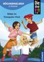 Titel: "BÜCHERHELDEN 2. Klasse: Diebe im Trampolin-Park". Drei fröhliche Mädchen springen auf einem Trampolin.