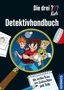 "Die drei ??? Kids Detektivhandbuch" und "Die besten Tricks von Justus, Peter und Bob". Illustration: Drei Kinder mit Taschenlampe., Buch