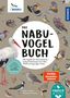 "Das NABU-Vogelbuch" steht in großen Buchstaben, umgeben von Illustrationen verschiedener Vogelarten.