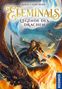 Titel: "ELEMINTALS: LEGENDE DES DRACHEN". Eine Illustration mit einem großen Drachen und einer Person in dynamischer Pose., Buch
