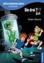 "BÜCHERHELDEN 2. Klasse", "Die drei ??? Kids", "Alien-Alarm". Drei Kinder rennen vor einem grünen Alien in einer Röhre., Buch