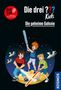 „Die drei ??? Kids: Die geheime Galaxie“. Drei Kinder mit Lichtschwertern und Raumschiffen im Weltraum., Buch