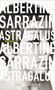 „Albertine Sarrazin Astragalus“, Porträt einer Frau im Hintergrund, teils verdeckt durch großen Text.