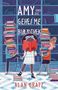 "Amy und die geheime Bibliothek." Illustration von Kindern mit Bücherstapeln vor einem Regal. Autor: Alan Gratz., Buch