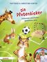 "Die Pfotenkicker. Zusammen verschieden – gemeinsam stark." Illustration mit Tieren und Fußball., Buch