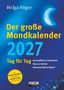 "Der große Mondkalender 2027" von Holga Föger. Ein blaues Cover mit gelbem und weißem Text, Mond und Sterne im Hintergrund.