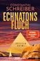 "Constantin Schreiber, Echnatons Fluch, Ägyptenkrimi. SPIEGEL Bestseller-Autor" vor einem Sonnenuntergang mit Pyramide.