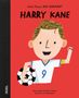 "Harry Kane" in kräftigen Buchstaben, lächelnder Fußballspieler mit Ball, illustriert von Matt Hunt., Buch