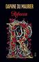 "DAPHNE DU MAURIER, Rebecca, INSEL. Großes, goldenes 'R' mit roten Blättern und grauen Zweigen verziert.", Buch