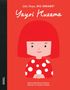 Buchtitel: "Yayoi Kusama". Illustration: Kind mit rotem Haar und gepunktetem Oberteil auf rotem Hintergrund., Buch
