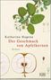 „Katharina Hagena. Der Geschmack von Apfelkernen. Roman“. Illustration von Apfelblüten und einem Apfelquerschnitt., Buch