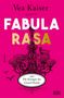„FABULA RASA“ in großen Buchstaben auf pinkem Hintergrund, ein kunstvoller Kronleuchter mit einem kleinen Hund obendrauf., Buch