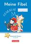 "Meine Fibel", "MMMMM M", "Name", "Arbeitsheft Fördern Grundschrift", "Cornelsen". Zwei Katzen spielen mit einem Ranzen., Buch