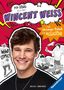 "POP-STARS ALLES ÜBER WINCENT WEISS. Vom Gesangs-Talent zum Megastar." Lächelnder Mann, Comic-Elemente, Skizzen mit Musikthema.