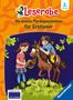 „Leserabe: Die besten Pferdegeschichten für Erstleser, 2. Klasse.“ Illustration: Kinder mit Pony auf Wiese.