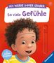„ICH WERDE IMMER GRÖßER“, „So viele Gefühle“. Lachendes Kind mit Locken. Bunter Hintergrund., Buch